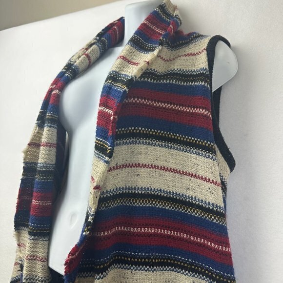 SAM EDELMAN poncho women L red blue‎ striped waterfall Shawl open front Sweater - Picture 4 of 6